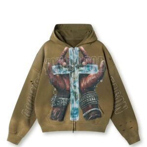 Sudadera Distressed 'Holy Grind' con Cremallera y Estampado Cruz