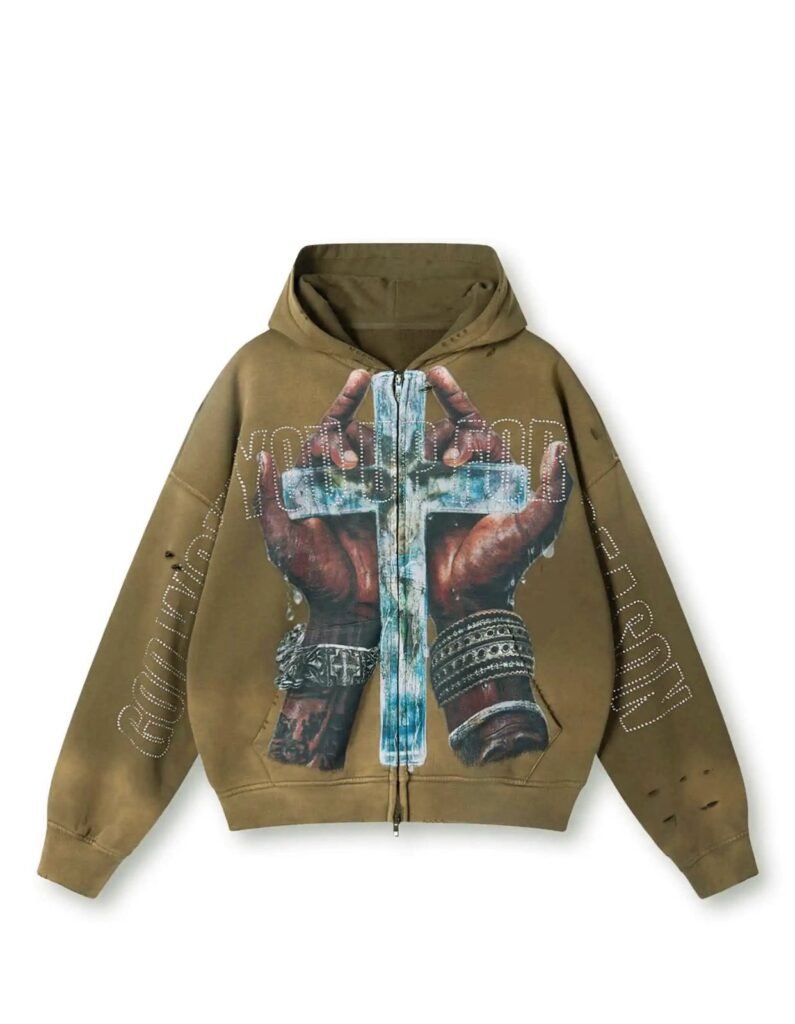 Sudadera Distressed 'Holy Grind' con Cremallera y Estampado Cruz